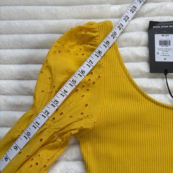 Who What Wear Yellow Eyelet Sleeve Blouse Womens Size Medium NWT - Picture 8 of 8